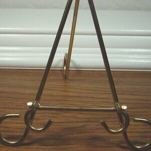 Brass colored metal table or desk top easel or picture or plate holder--10" tall